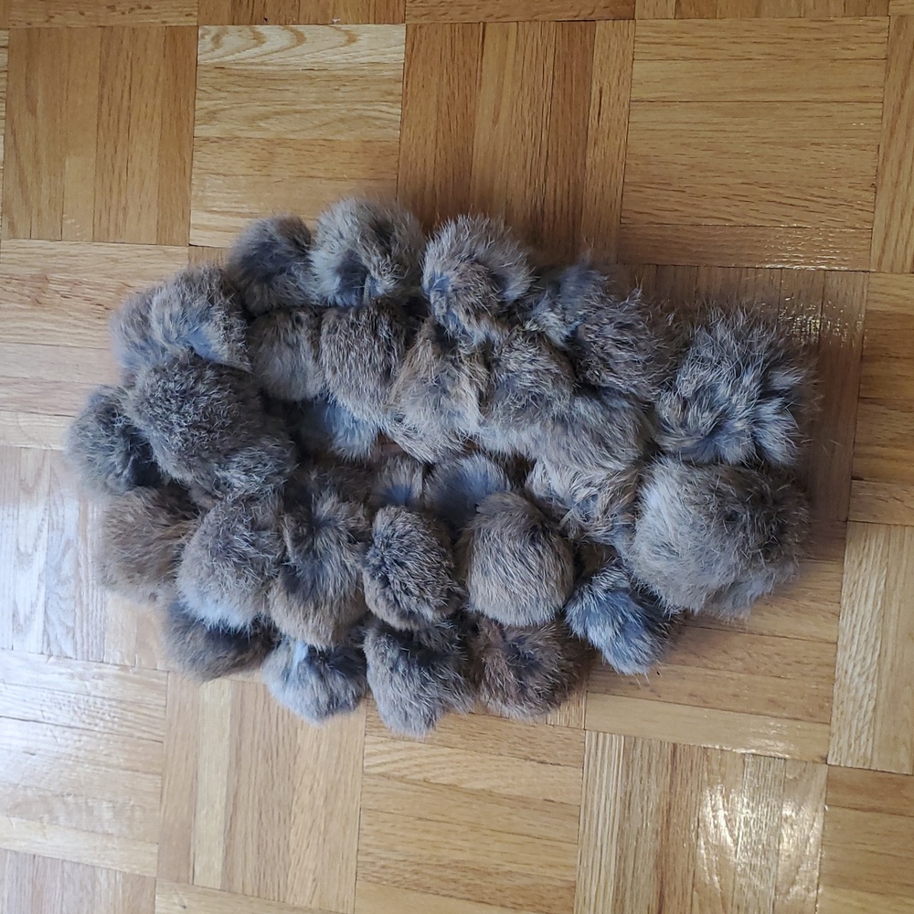 Real Fur Thick Pompom Brown Scarf Collar Shawl